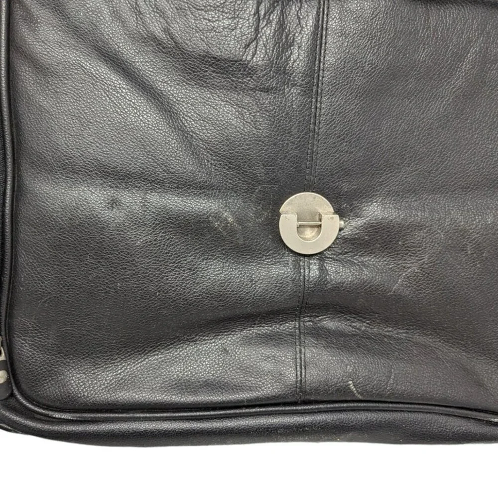 Vintage Dell Black All Leather Laptop Briefcase Messenger Bag Carry On